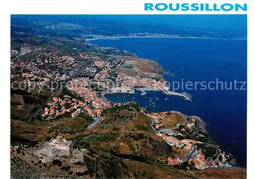 AK / Ansichtskarte Roussillon_66_Pyrenees Orientales Panorama Cote Rocheuse Collioure Fort Saint Elme au fond Argeles vue aerienne 