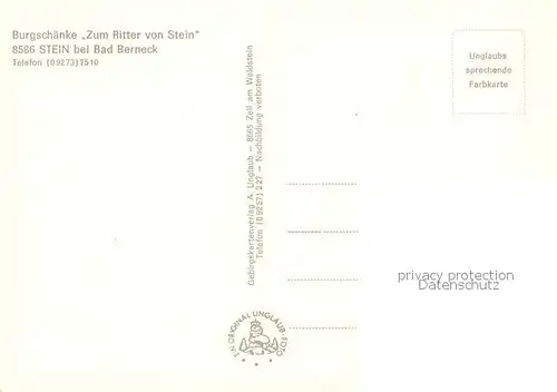 AK / Ansichtskarte Stein_Bad_Berneck Burgschaenke Zum Ritter von Stein Landschaftspanorama Landkarte Stein_Bad_Berneck