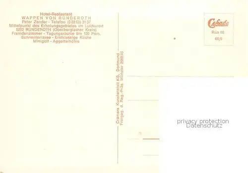AK / Ansichtskarte Ruenderoth Hotel Restaurant Wappen von Ruenderoth Luftkurort Ruenderoth