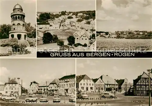 AK / Ansichtskarte  Bergen__Ruegen Ernst Moritz Arndt Turm Karl Marx Platz Details Panorama  