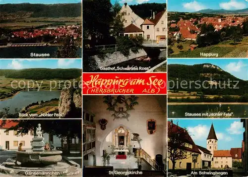 AK / Ansichtskarte  Happurg Stausee Gasthof Schwarzes Ross Panorama Blick vom Hohlen Fels Stausee Gaensemaennchen St Georgskirche Am Schwingbogen Happurg