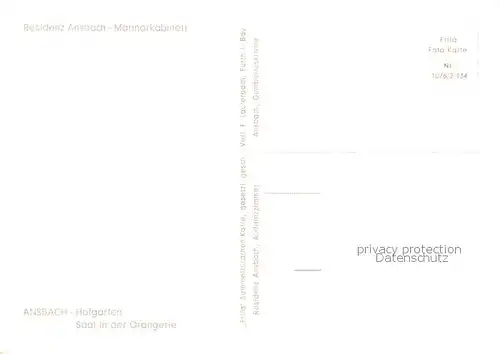 AK / Ansichtskarte  Ansbach_Mittelfranken Residenz Ansbach Marmorkabinett Hofgarten Saal in der Orangerie Ansbach Mittelfranken