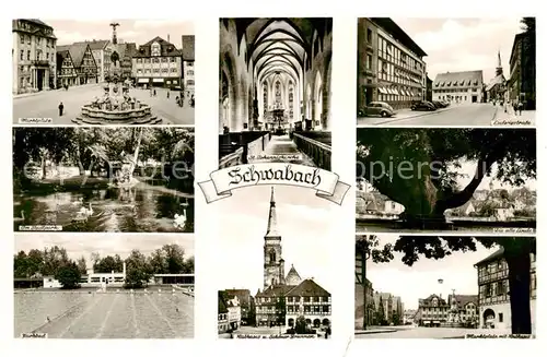 AK / Ansichtskarte 73835472 Schwabach Marktplatz Freibad St Johanniskirche Rathaus Schoener Brunnen Ludwigstrasse Alte Linde Marktplatz Rathaus Schwabach