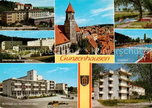 AK / Ansichtskarte  Gunzenhausen_Altmuehlsee Berufsschulen und Hensoltshoehe Internat der Hensoltshoehe Burkhard von Seckendorf Heim Altmuehl Promenade Stadtbad Muettergenesungsheim Lindenhof Gunzenhausen Altmuehlsee