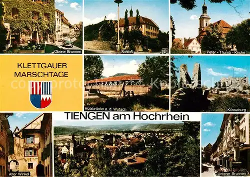 AK / Ansichtskarte 73835493 Tiengen_Waldshut Oberer Brunnen Schloss Peter Thumb Kirche Holzbruecke an der Wutach Kuessaburg Alter Winkel Panorama Unterer Brunnen Tiengen Waldshut