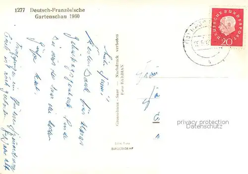 AK / Ansichtskarte  Saarbruecken Deutsch Franzoesische Gartenschau 1960 Saarbruecken