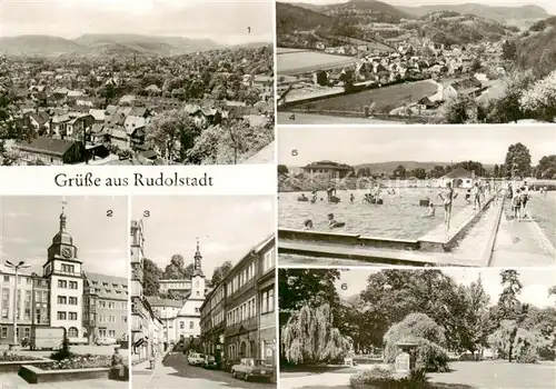 AK / Ansichtskarte  Rudolstadt Panorama Rathaus am Markt Ratsgasse OT Schaala Schwimmbad Platz der Opfer des Faschismus Rudolstadt