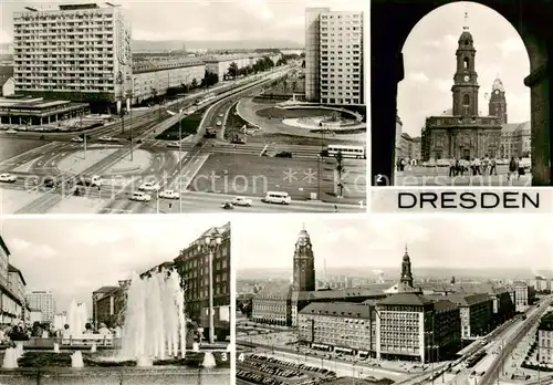 AK / Ansichtskarte  Dresden_Elbe Pirnaischer Platz und Grunaer Strasse Kreuzkirche Turm des Rathauses Wasserspiele Thaelmann Strasse Ecke Ring 