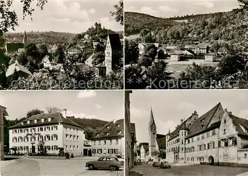 AK / Ansichtskarte 73835602 Pappenheim_Mittelfranken Panorama Neues Schulhaus Kirche und Altes Schloss Hotel Krone Pappenheim Mittelfranken