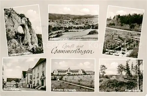 AK / Ansichtskarte  Gammertingen Teufelstorfelsen Schlossplatz Panorama Wassertretanlage mit  Wendelstein Kurheim Zolleralb Altes Schloss Gammertingen