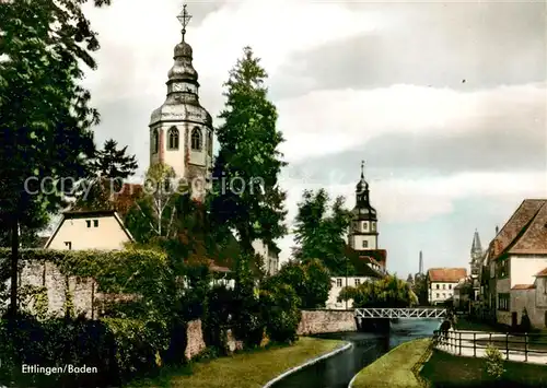 AK / Ansichtskarte  Ettlingen Albpartie mit St Martinskirche und Rathaus Ettlingen