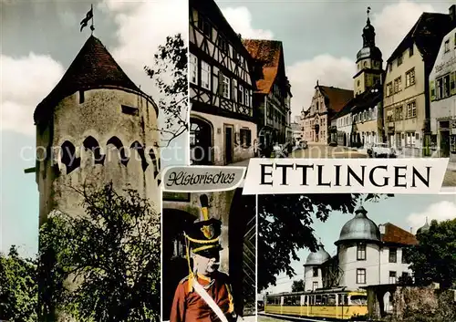 AK / Ansichtskarte  Ettlingen Lauerturm Kirchplatz mit Rathaus Hist Buergerwehrmann Schloss Ettlingen