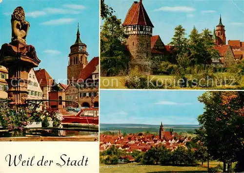 AK / Ansichtskarte 73835660 Weil_der_Stadt Marktplatz mit Kepler Denkmal Partie an der Stadtmauer Storchenturm  Weil_der_Stadt