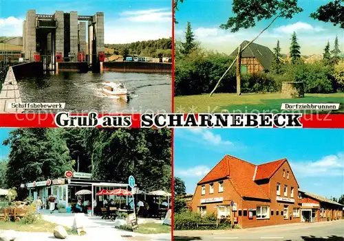 AK / Ansichtskarte  Scharnebeck_Lueneburg Schiffshebewerk Dorfziehbrunnen Gasthaus Rose Kiosk Scharnebeck Lueneburg