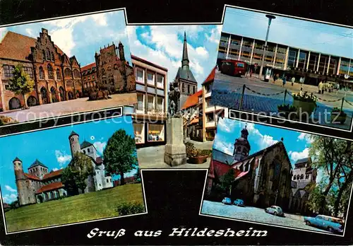 AK / Ansichtskarte 73835707 Hildesheim Rolandbrunnen am Rathaus Huckup Hauptbahnhof Michaeliskirche Dom Hildesheim