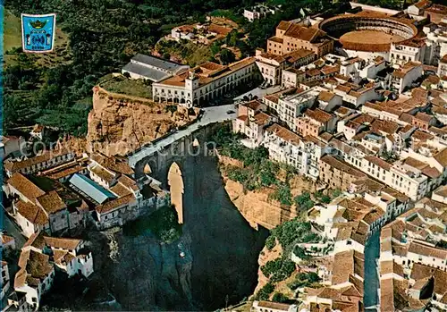 AK / Ansichtskarte Ronda_Andalucia_Malaga_ES Vista aereo parcial puente y Plaza de toros 