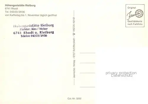 AK / Ansichtskarte Rhodt_Rietburg Hoehengaststaette Rietburg Terrasse Gastraum Rhodt Rietburg