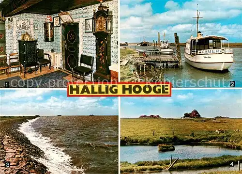 AK / Ansichtskarte Hallig_Hooge Koenigspesel Hafen mit Schleuse Deich mit Westerwarft Ipkenswarft und Volkertswarft Kirchwarft Ockeluetzwarft und Mitteltritt Hallig Hooge