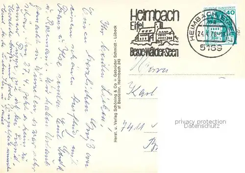 AK / Ansichtskarte Heimbach_Eifel Fliegeraufnahme Rurbruecke mit Burg Rursee Schwammenauel Hengebachstrasse Heimbach Eifel