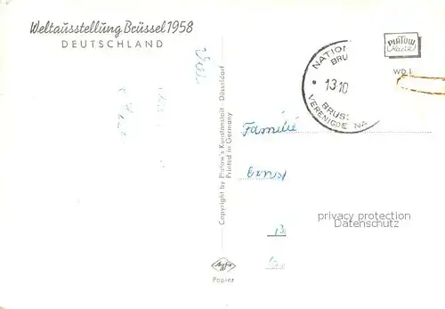 AK / Ansichtskarte 73835997 Expositions Weltaustellung Bruessel 1958 Deutschland  