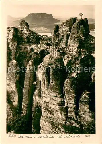 AK / Ansichtskarte  Foto_Hahn_Nr. Nr.3208 Saechsische Schweiz Basteibruecke mit Lilienstein Foto_Hahn_Nr.