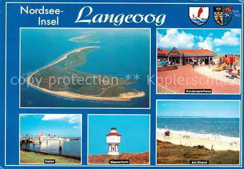 AK / Ansichtskarte 73836090 Langeoog_Nordseebad Nordseeinsel Luftbild Kinderspielhaus Hafen Wasserturm Strand Langeoog_Nordseebad