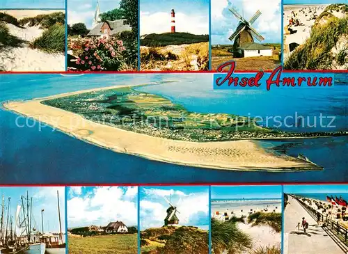AK / Ansichtskarte 73836095 Insel_Amrum Nordseeinsel Luftbild Strand Duenen Promenade Windmuehle Leuchtturm Hafen Insel Amrum