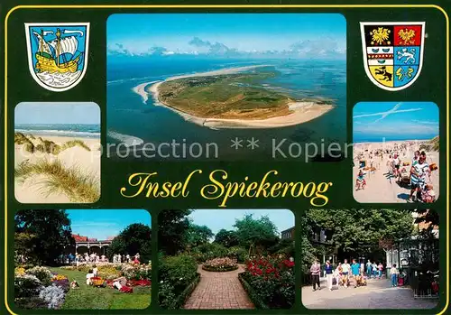 AK / Ansichtskarte 73836109 Spiekeroog_Nordseeinsel Luftbild Wappen Duenen Strand Kurgarten Rosengarten 