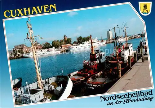 AK / Ansichtskarte  Cuxhaven_Nordseebad Nordseeheilbad an der Elbmuendung Fischkutter Faehren Cuxhaven_Nordseebad