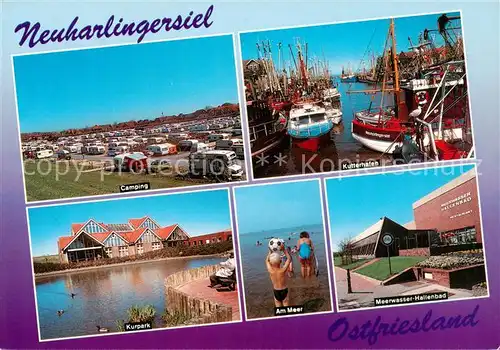 AK / Ansichtskarte  Neuharlingersiel Camping Kutterhafen Fischkutter Kurpark Meerwasser-Hallenbad Neuharlingersiel