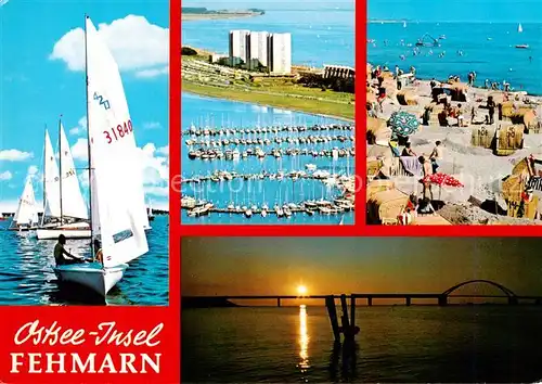 AK / Ansichtskarte  Insel_Fehmarn Segeln Strand Fehmarnsundbruecke Sonnenuntergang Yachthafen Luftbild Insel Fehmarn