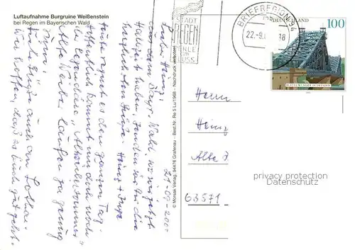 AK / Ansichtskarte  Regen Burgruine Weissenstein Fliegeraufnahme Regen