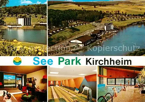 AK / Ansichtskarte 73836242 Kirchheim_Hessen Seepark Seehotel Fliegeraufnahme Zimmer Kegelbahn Hallenbad Kirchheim Hessen