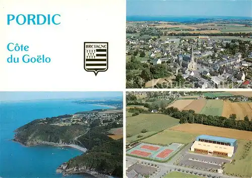 AK / Ansichtskarte  Pordic Vue generale aerienne du bourg la pointe de Pordic la plage du Petit Havre et le complexe sportif Pordic