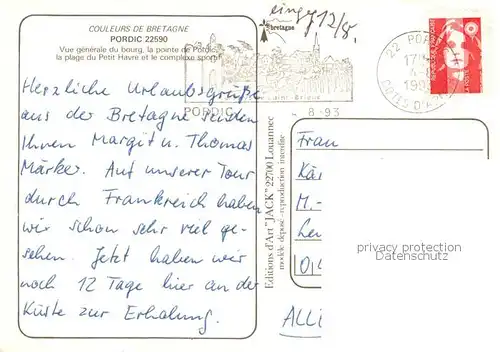 AK / Ansichtskarte  Pordic Vue generale aerienne du bourg la pointe de Pordic la plage du Petit Havre et le complexe sportif Pordic