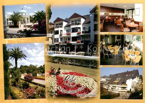 AK / Ansichtskarte  Bad_Pyrmont Cafe Schneidewind Appartements Gastraeume Park Blumeninsel Bad_Pyrmont