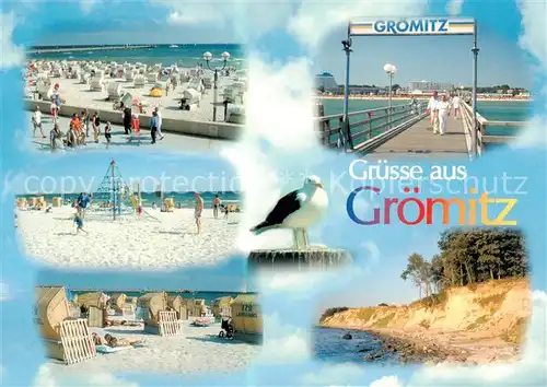 AK / Ansichtskarte Groemitz_Ostseebad Strandpartien Seebruecke Steilkueste Groemitz_Ostseebad