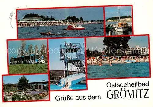 AK / Ansichtskarte Groemitz_Ostseebad Teilansichten Strand Wasserrutsche Groemitz_Ostseebad