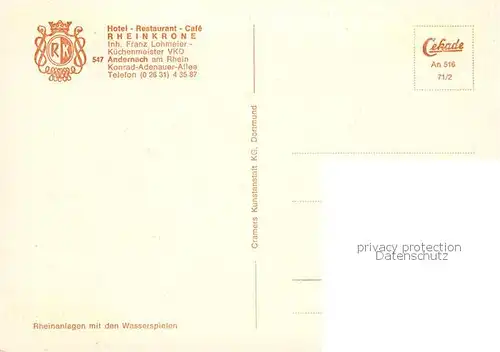 AK / Ansichtskarte Andernach_Rhein Hotel Restaurant Cafe Rheinkrone Park Andernach Rhein
