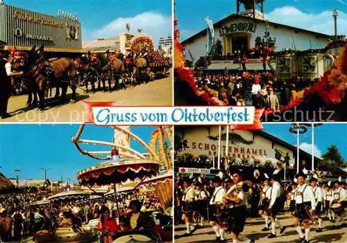 AK / Ansichtskarte Muenchen Oktoberfest Bierkutsche Fahrgeschaefte Riesenrad Loewenbraeu Muenchen