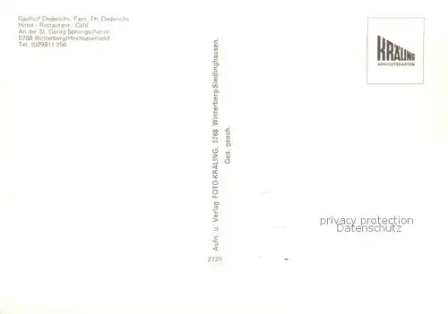 AK / Ansichtskarte Winterberg_Hochsauerland Gasthof Dederichs Hotel Restaurant Winterberg_Hochsauerland