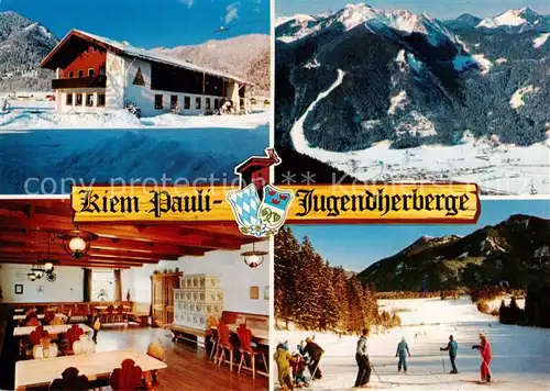 AK / Ansichtskarte Scharling_Kreuth Kiem Pauli Jugendherberge Gastraum Panorama Skilaeufer Scharling Kreuth