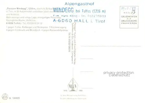 AK / Ansichtskarte Tulfes_Tirol Pension Windegg Kalkkoegel und Nockspitze Kircheneingang Innsbruck und Brandjoch Karwendelgebirge Tulfes Tirol