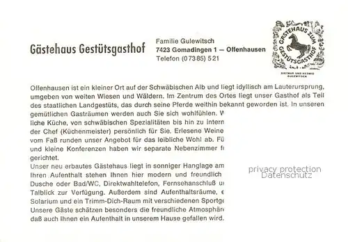 AK / Ansichtskarte Offenhausen_Gomadingen Gaestehaus Gestuetsgasthof Offenhausen Gomadingen