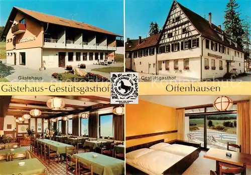 AK / Ansichtskarte Offenhausen_Gomadingen Gaestehaus Gestuetsgasthof Gastraum Zimmer Offenhausen Gomadingen