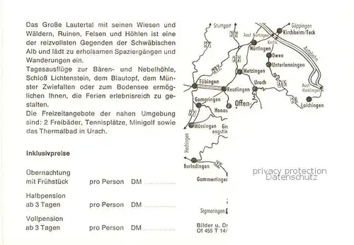 AK / Ansichtskarte Offenhausen_Gomadingen Gaestehaus Gestuetsgasthof Gastraum Zimmer Offenhausen Gomadingen