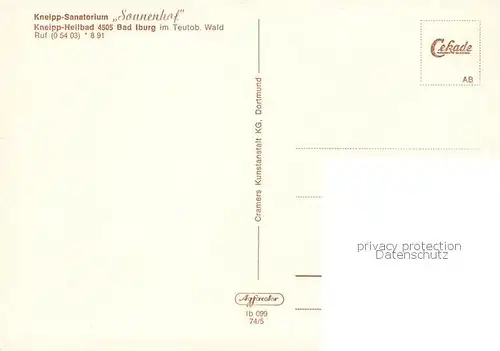 AK / Ansichtskarte Bad_Iburg Kneipp Sanatorium Sonnenhof Bad_Iburg