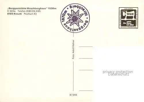 AK / Ansichtskarte Kreuth_Tegernsee Berggaststaette Hirschberghaus Kreuth Tegernsee