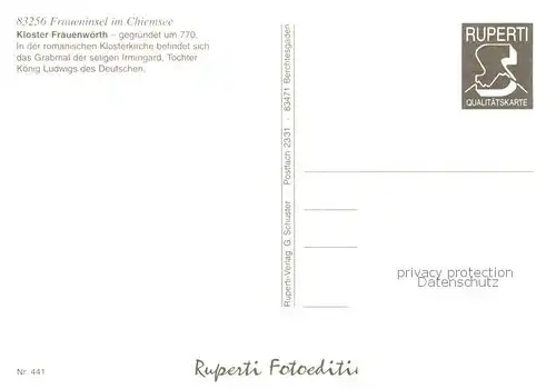 AK / Ansichtskarte Fraueninsel_Chiemsee Fliegeraufnahme mit Kloster Frauenwoerth Fraueninsel Chiemsee