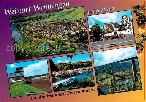 AK / Ansichtskarte Winningen_Mosel Fliegeraufnahme Weinhof Flugplatz Yachthafen Moseltalbruecken Winningen Mosel